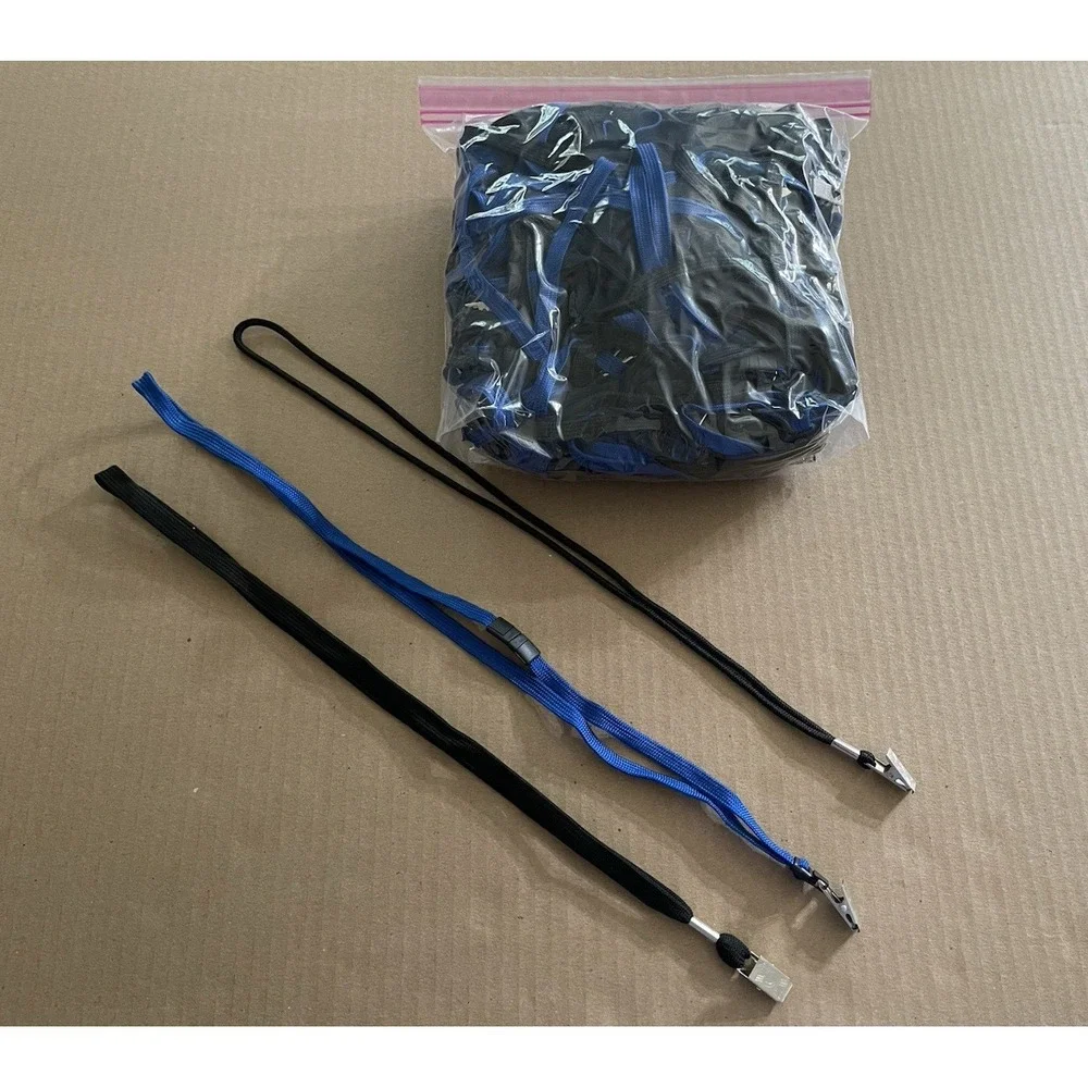 Lanyard ID Badge Neck Strap w/Bulldog Clip-Black & Blue Assortment-100+/- Pieces